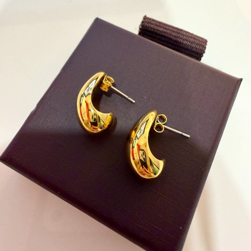 Obakki Split Bean Earrings 18K Gold Plated Brass Handmade Sustainable